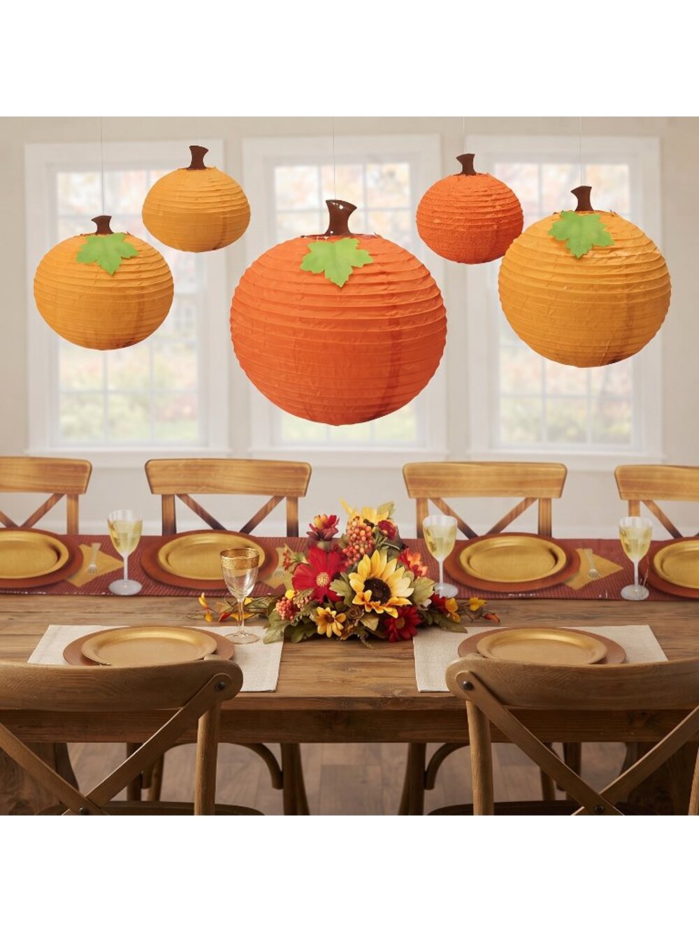 Amscan 5 Cute Paper Pumpkin Lanterns Hanging Fall Decorations New in Package